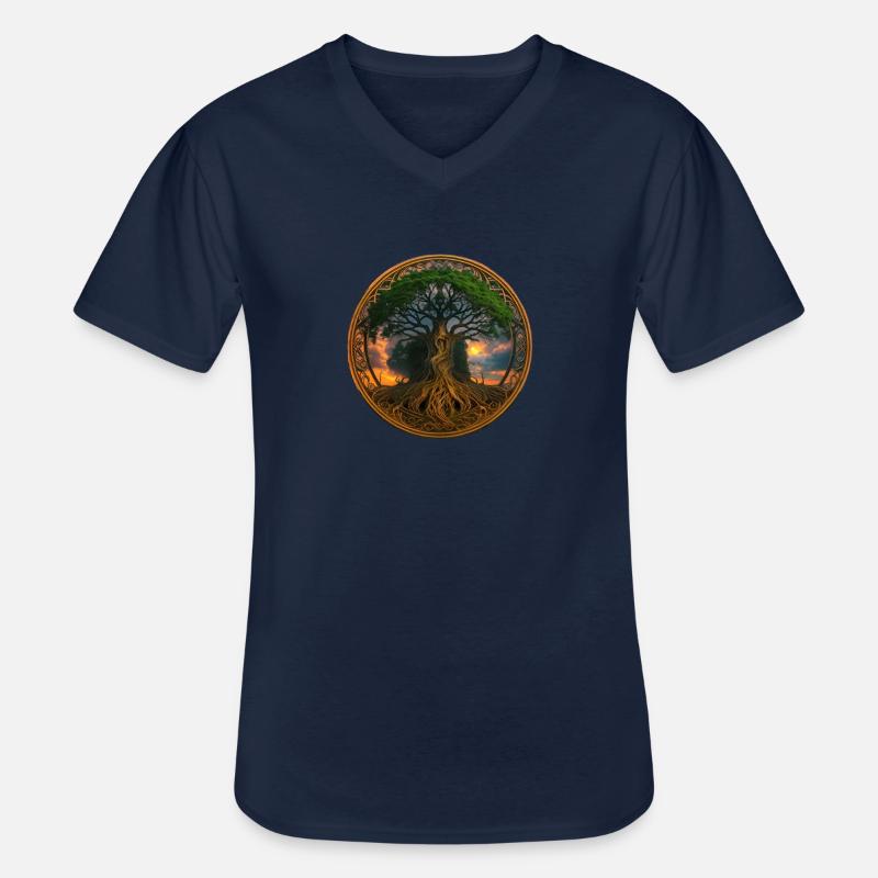 Baum des Lebens ,Lebensbaum,Licht,gold - Männer-T-Shirt mit V-Ausschnitt - Navy
