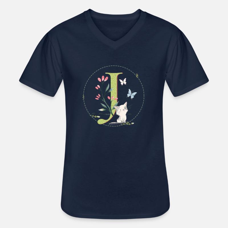 Anfangsbuchstabe J mit Katze - Männer-T-Shirt mit V-Ausschnitt - Navy