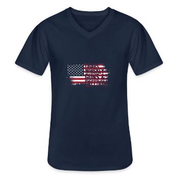 flaga USA - Klasyczna koszulka męska z dekoltem w serek - granatowy - Przód - AI Model Male 178 dark (178cm)