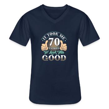 Took 70 years - Men's V-Neck T-Shirt - navy - Front - AI Model Male 178 dark (178cm)