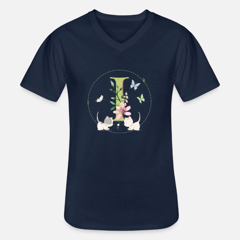 Anfangsbuchstabe I mit Katze - Männer-T-Shirt mit V-Ausschnitt - Navy