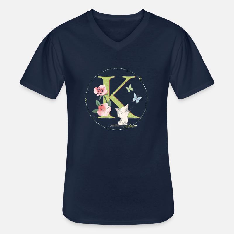Anfangsbuchstabe K mit Katze - Männer-T-Shirt mit V-Ausschnitt - Navy