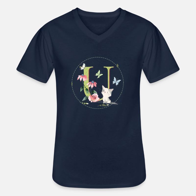 Anfangsbuchstabe U mit Katze - Männer-T-Shirt mit V-Ausschnitt - Navy