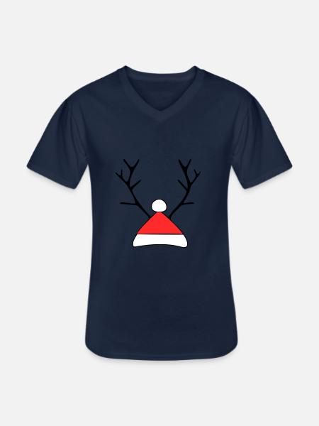 Weihnachtsmütze mit Geweih - Männer-T-Shirt mit V-Ausschnitt - Navy