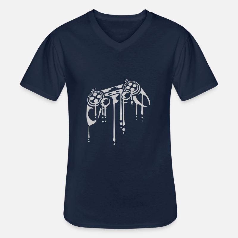 Tropfen Controller Retro Graffiti - Männer-T-Shirt mit V-Ausschnitt - Navy