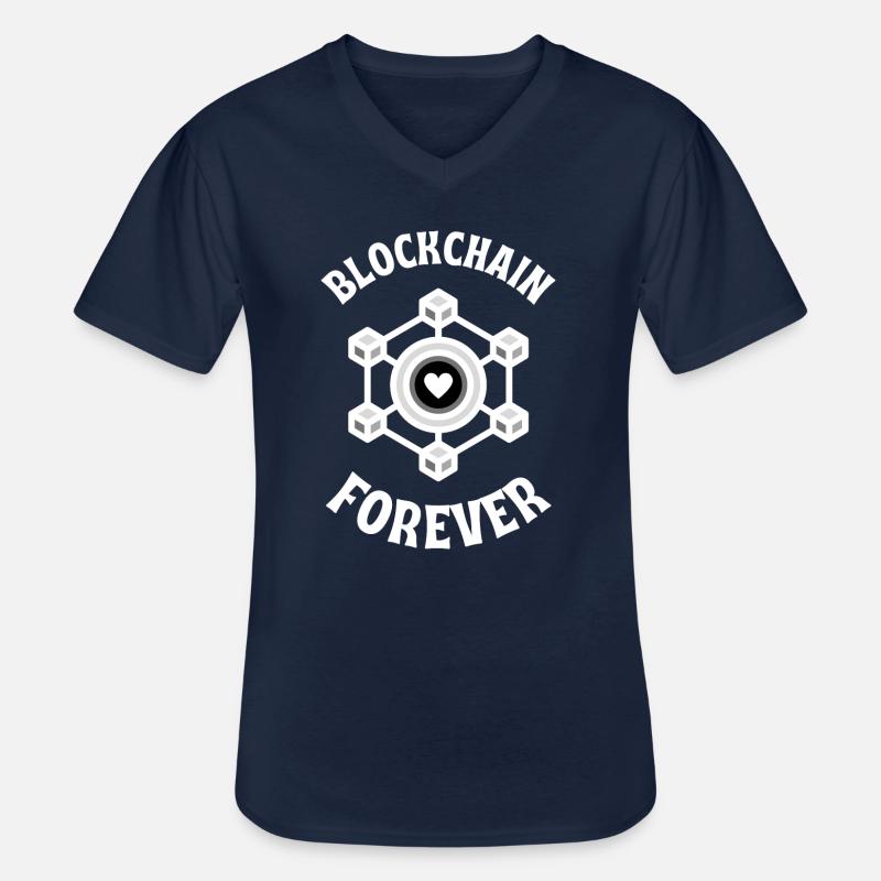 Blockchain Forever Krypto-T-Shirt - Männer-T-Shirt mit V-Ausschnitt - Navy