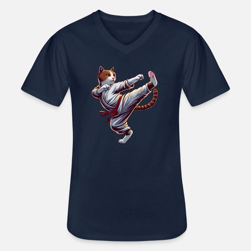 Coole Karate-Katze im Comic-Stil - Männer-T-Shirt mit V-Ausschnitt - Navy