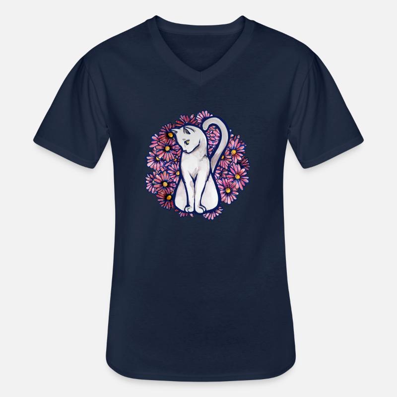 Blume Gänseblümchen Katze - Männer-T-Shirt mit V-Ausschnitt - Navy