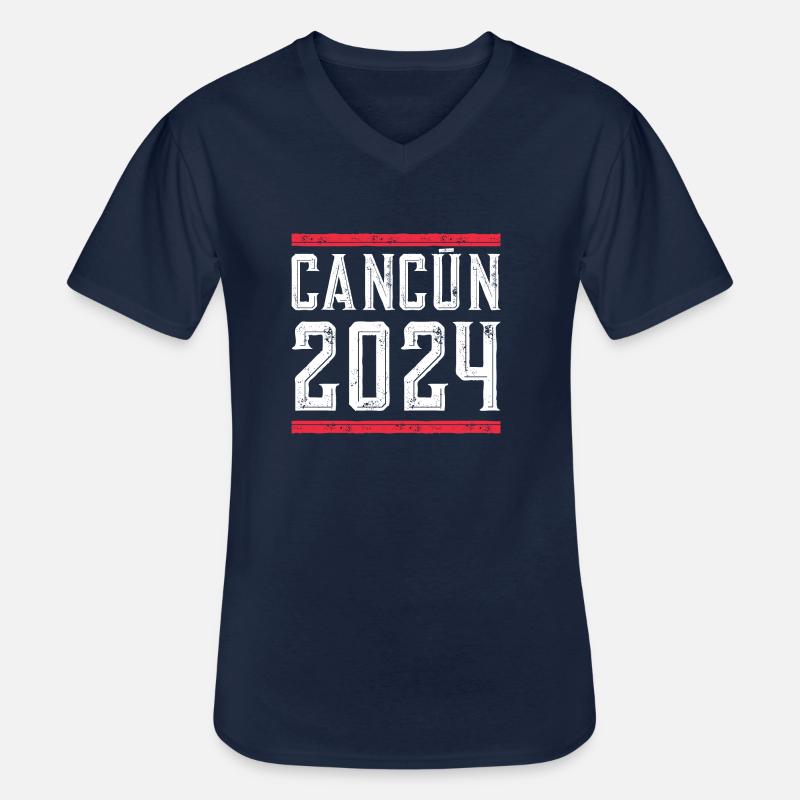 Cancun 2024 Urlaub - Männer-T-Shirt mit V-Ausschnitt - Navy