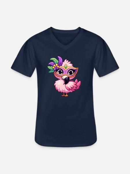 Mardi Gras Comic Flamingo - Men's V-Neck T-Shirt - navy
