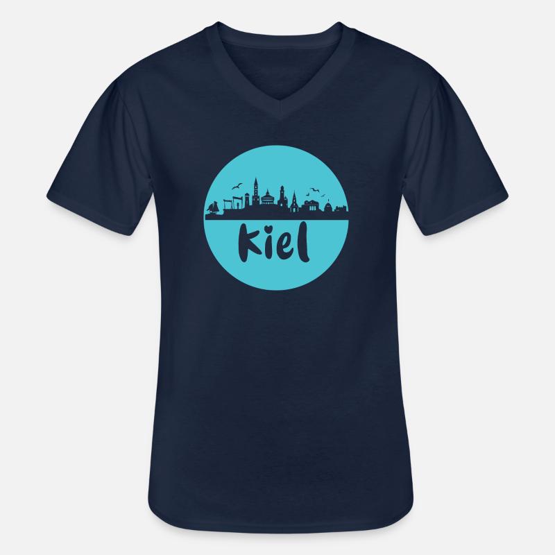 kiel, skyline, kreis, scherenschnitt,blau - Männer-T-Shirt mit V-Ausschnitt - Navy