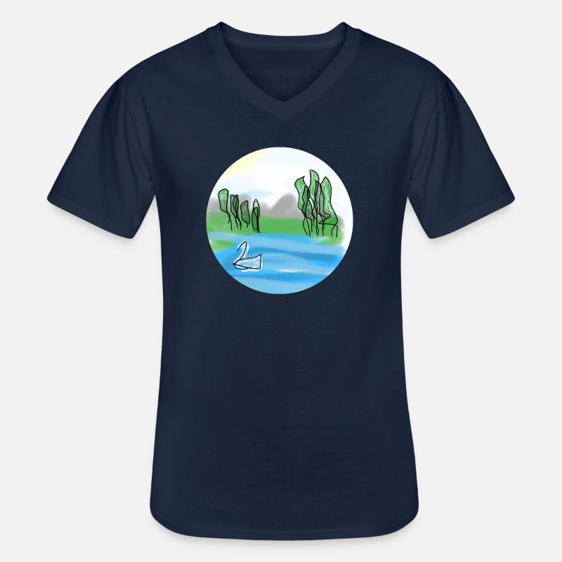See mit Schwan - Männer-T-Shirt mit V-Ausschnitt - Navy
