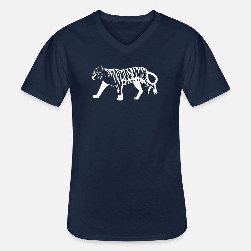 Stilisierter Tiger mit Tiermuster - Männer-T-Shirt mit V-Ausschnitt - Navy