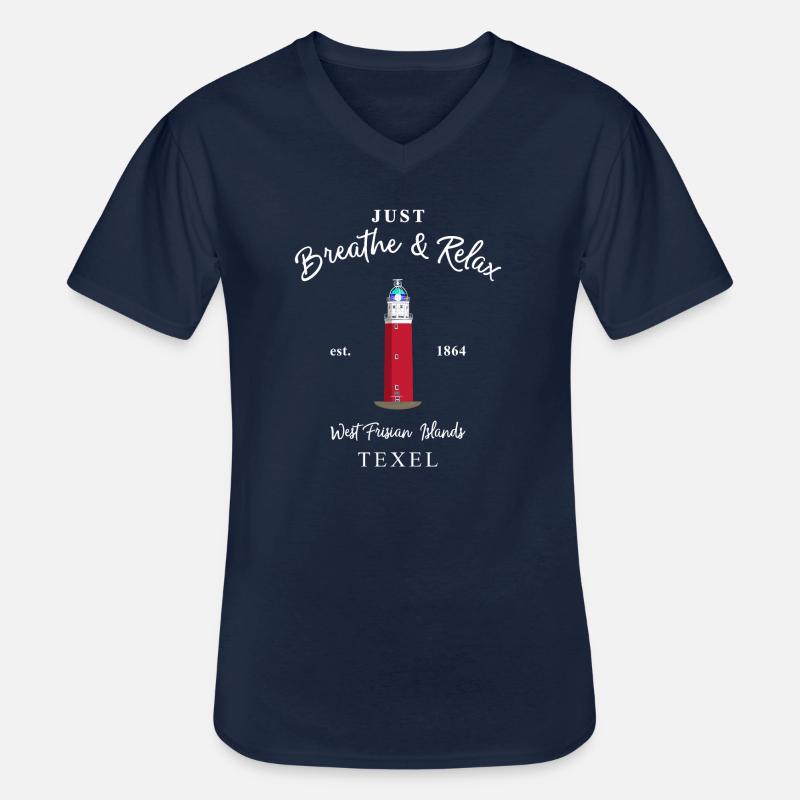 Texel, Relax Lighthouse Eierland, Pays-Bas - T-shirt col V Homme - marine