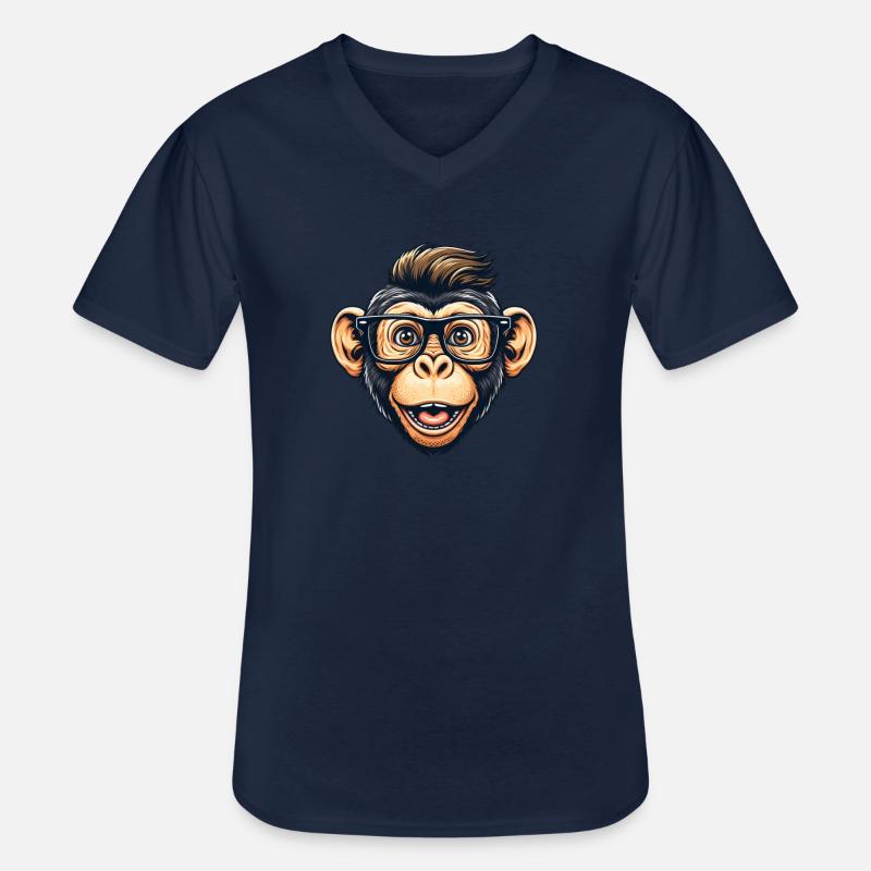 Schimpanse-Nerd mit Brille - Männer-T-Shirt mit V-Ausschnitt - Navy