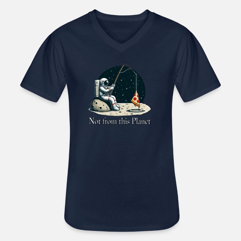 Astronaute Pizza Pêche dans l’espace - T-shirt col V Homme - marine