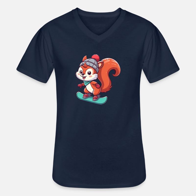 Winterabenteuer mit Eichhörnchen – Snowboard-Spaß - Männer-T-Shirt mit V-Ausschnitt - Navy