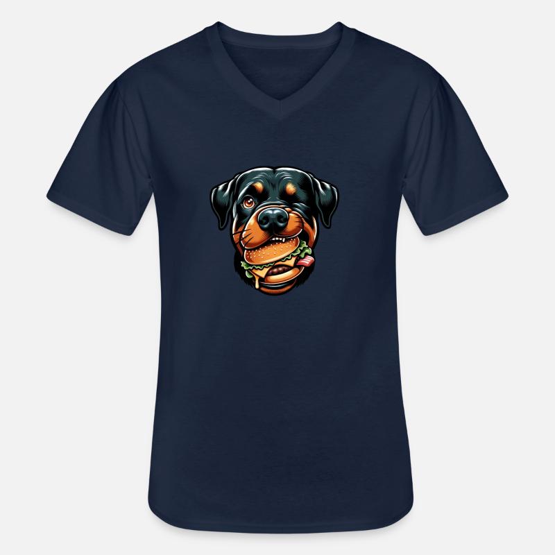 Rottweiler mit Hamburger Cheeseburger - Männer-T-Shirt mit V-Ausschnitt - Navy