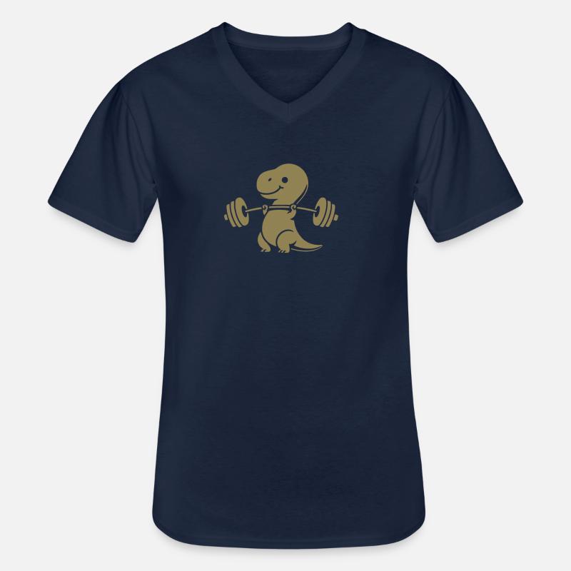T-Rex mit Hantel Workout - Männer-T-Shirt mit V-Ausschnitt - Navy