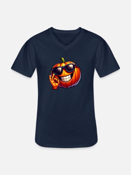 Cool Halloween pumpkin with sunglasses - Men's V-Neck T-Shirt - navy