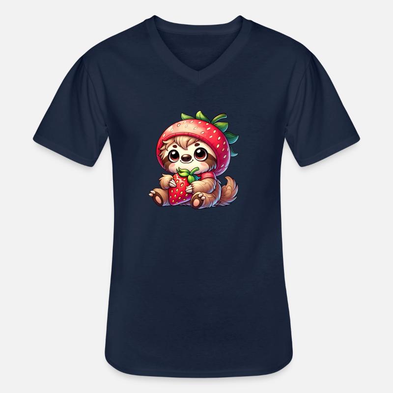 Faultier Erdbeere Sommerfrucht Design - Männer-T-Shirt mit V-Ausschnitt - Navy