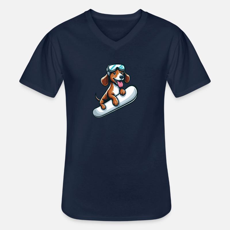 Dackel Hund Snowboard Comics Winterspaß - Männer-T-Shirt mit V-Ausschnitt - Navy