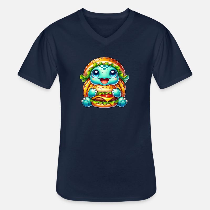 Cute Turtle Hamburger Whimsical Hat - Men's V-Neck T-Shirt - navy