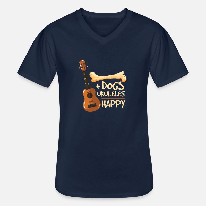 Hunde Ukulelen glücklich - Männer-T-Shirt mit V-Ausschnitt - Navy