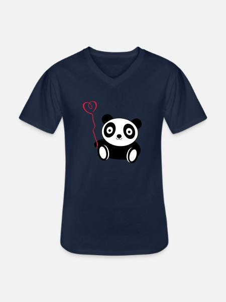 panda love - Men's V-Neck T-Shirt - navy