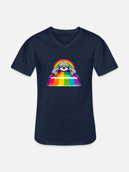 LGBTQ Pride Sloth Rainbow Playground - Men's V-Neck T-Shirt - navy