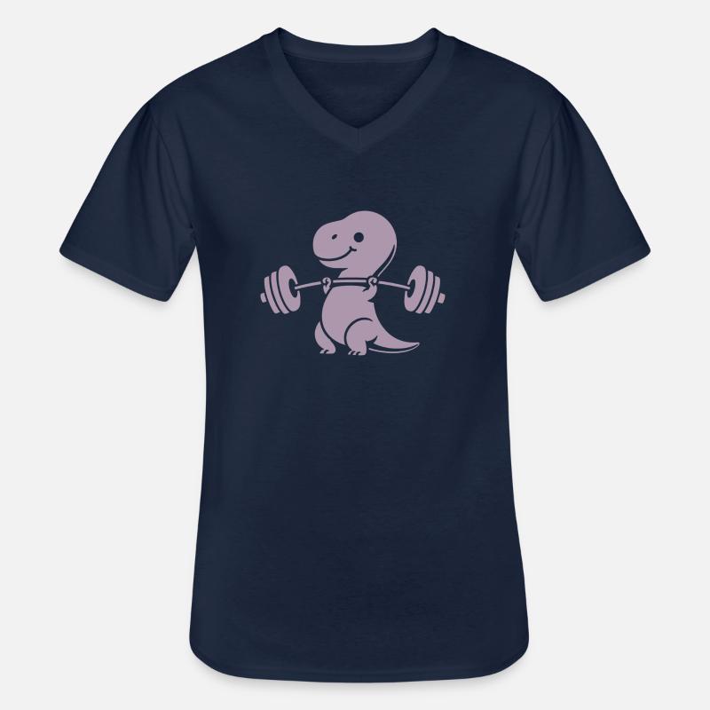 T-Rex mit Hantel Workout - Männer-T-Shirt mit V-Ausschnitt - Navy