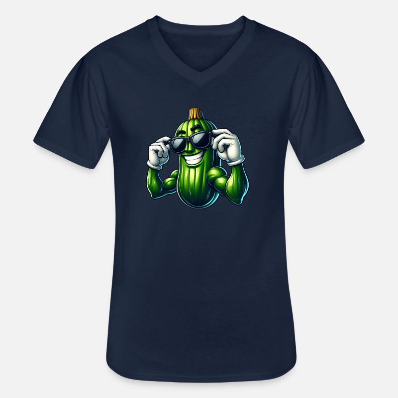 Cool Cucumber Pickle Vegetables Cartoon - Men's V-Neck T-Shirt - navy