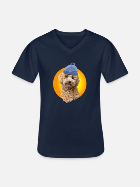 Poodle with poodle hat - Men's V-Neck T-Shirt - navy