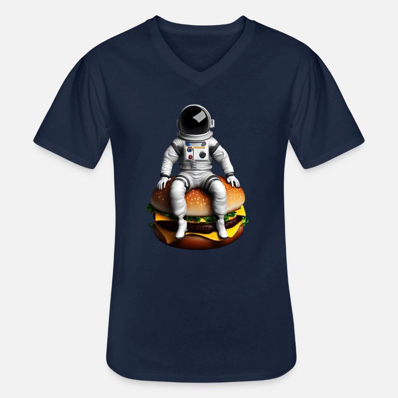 Space Astronaut Cheeseburger - Men's V-Neck T-Shirt - navy