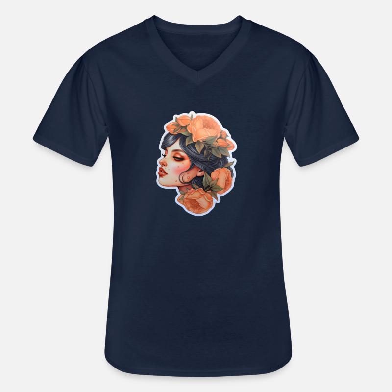 Pfirsichfarbene Blütenträume - Männer-T-Shirt mit V-Ausschnitt - Navy