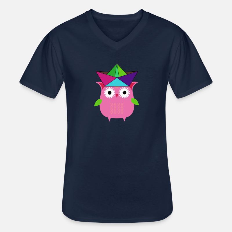 eule ,boot,papierhut,bunt,illustration,pink - Männer-T-Shirt mit V-Ausschnitt - Navy