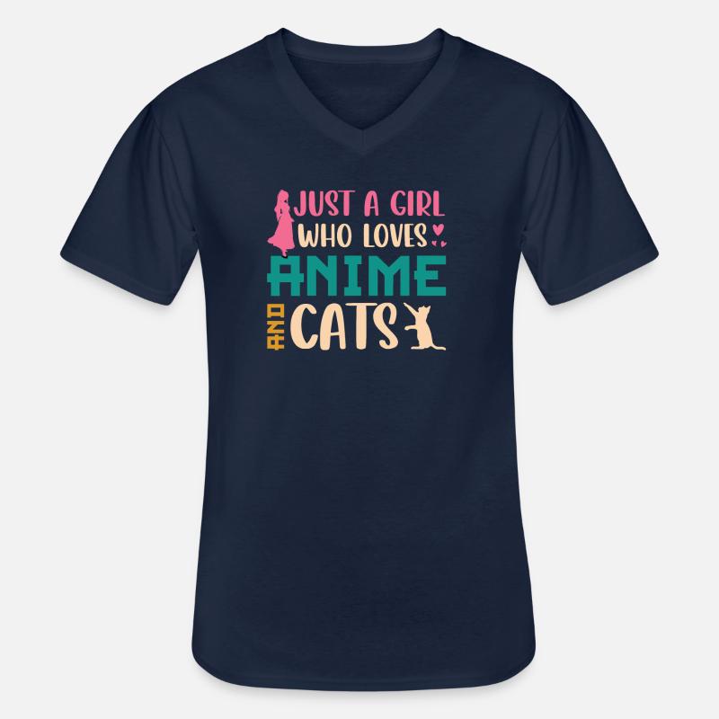 ANIME KATZEN Mädchen - Männer-T-Shirt mit V-Ausschnitt - Navy