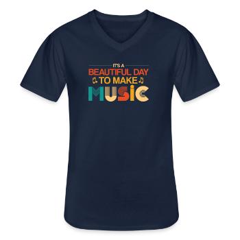 Musicien vinyle Musique rétro Vinyle Vintage Musique Making - T-shirt col V Homme - marine - Devant - AI Model Male 178 dark (178cm)