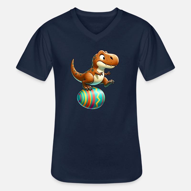 Dancing T-Rex, Easter Eggshell Fun - Men's V-Neck T-Shirt - navy