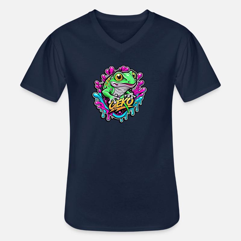 gecko - Männer-T-Shirt mit V-Ausschnitt - Navy