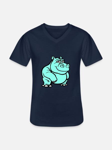 Nilpferd Comic - Männer-T-Shirt mit V-Ausschnitt - Navy
