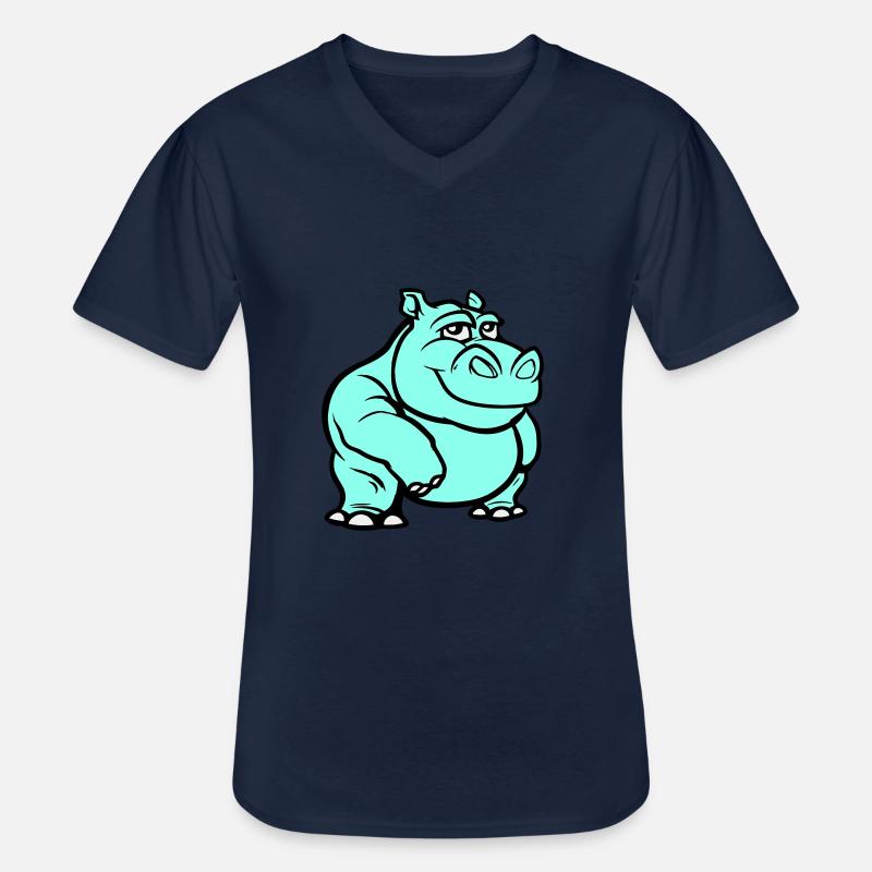 Nilpferd Comic - Männer-T-Shirt mit V-Ausschnitt - Navy