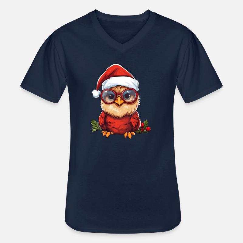 weihnachten eule rote federn - Männer-T-Shirt mit V-Ausschnitt - Navy