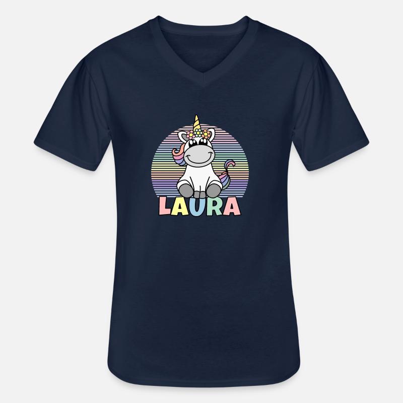 Laura Einhorn Name - Männer-T-Shirt mit V-Ausschnitt - Navy