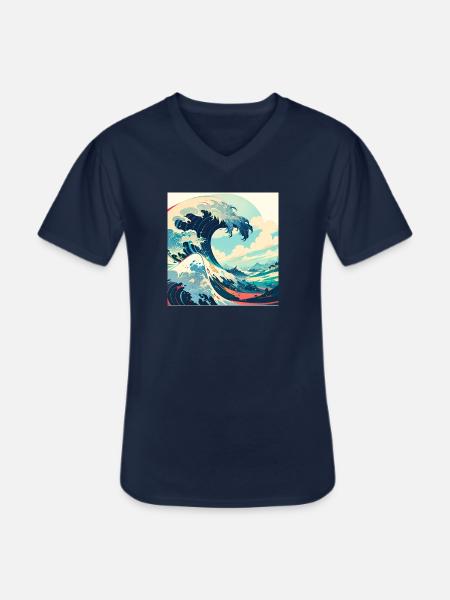 Wave of kanagawa,wave, illustration,Japan - Men's V-Neck T-Shirt - navy