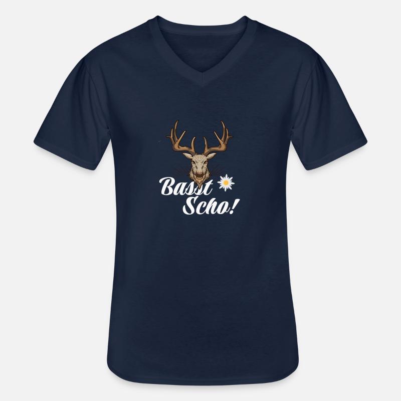 Basst Scho | Trachten Hirsch - Männer-T-Shirt mit V-Ausschnitt - Navy