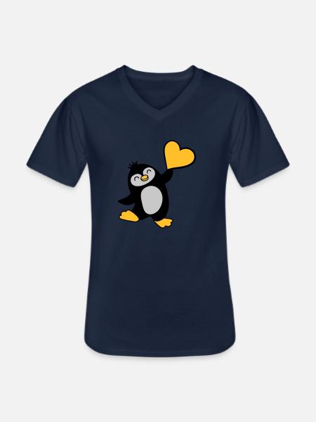 Friendly penguin shows heart - Men's V-Neck T-Shirt - navy