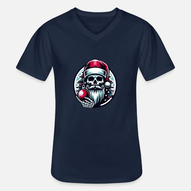 Weihnachtsmann Skull mit Christbaumkugel - Männer-T-Shirt mit V-Ausschnitt - Navy