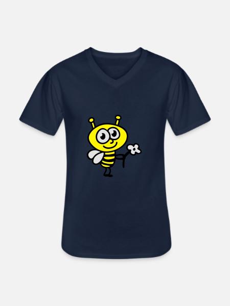 Bee + Flower - Men's V-Neck T-Shirt - navy
