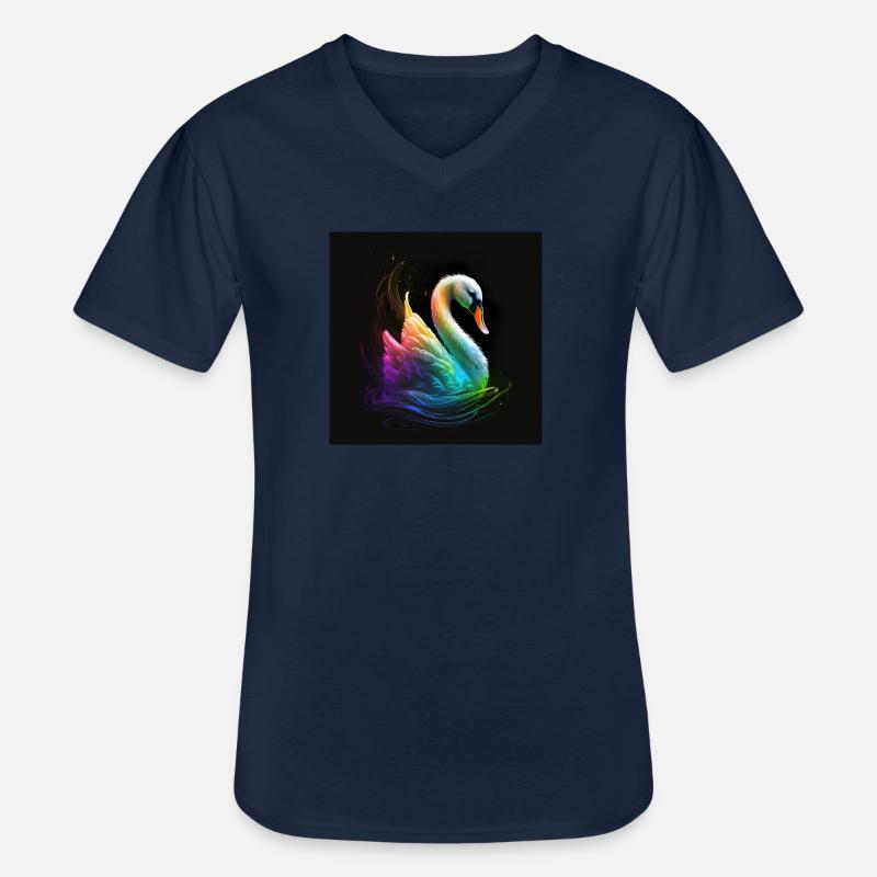 SCHÖNER MEHRFARBIGER SCHWAN - Männer-T-Shirt mit V-Ausschnitt - Navy